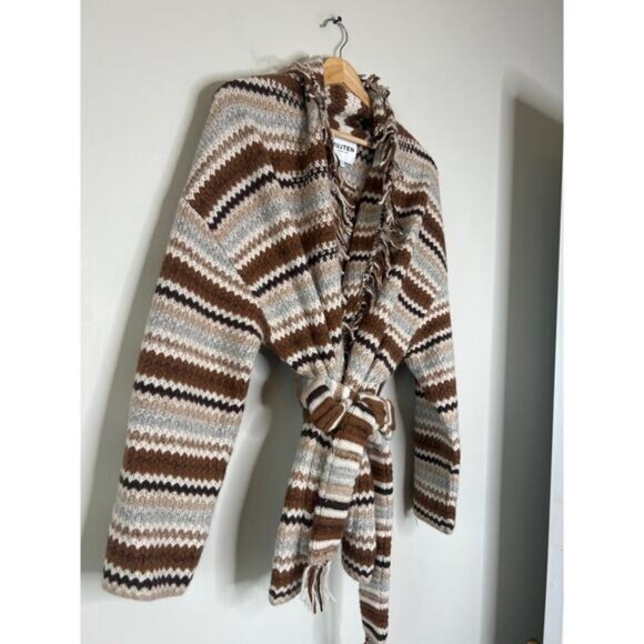 NEW Kujten Paris Zaina Cashmere Belted Waist Long Sleeve Jacket Brown Size: 1 - Picture 3 of 7